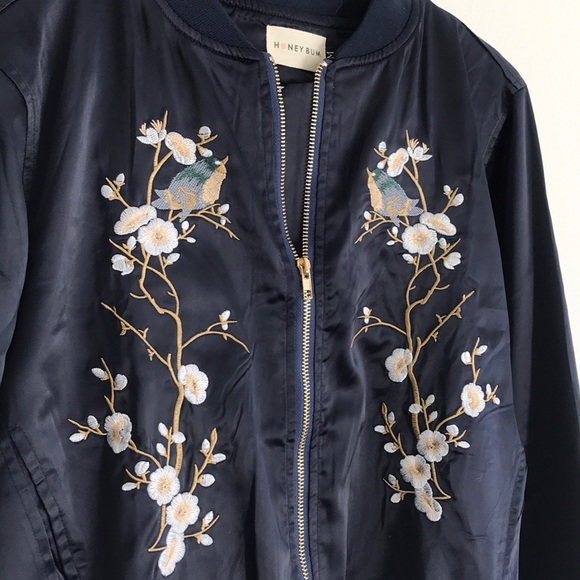 Dark Blue Satin Bomber - Picture 2 of 3